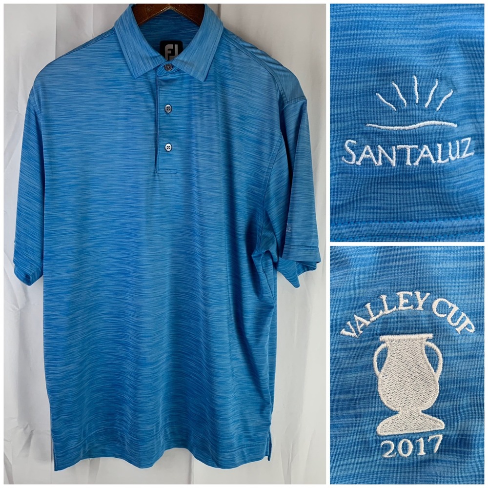 FootJoy Polo Shirt Mens Medium Blue Space Dye Santaluz Valley Cup 2017 Stretch